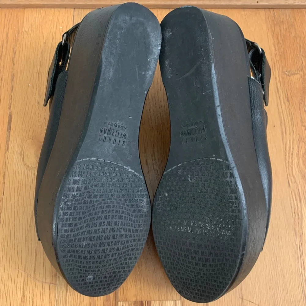 Stuart Weitzman “Offset” Leather Platform Wedges